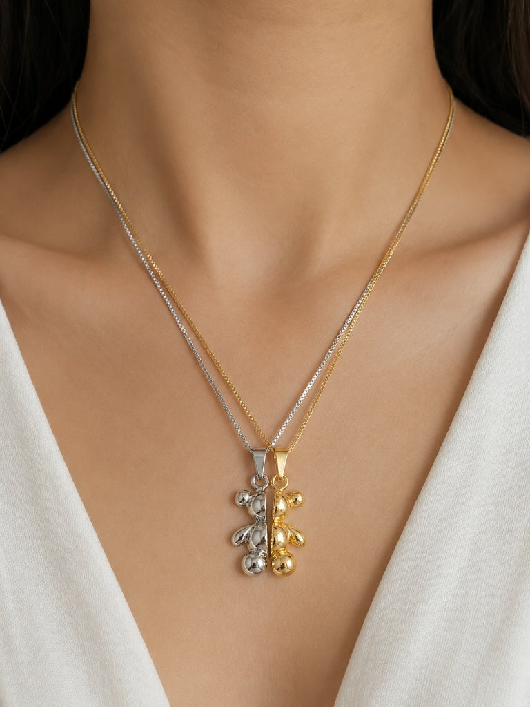 Colar da Amizade Urso Ouro 18k e Ródio Branco