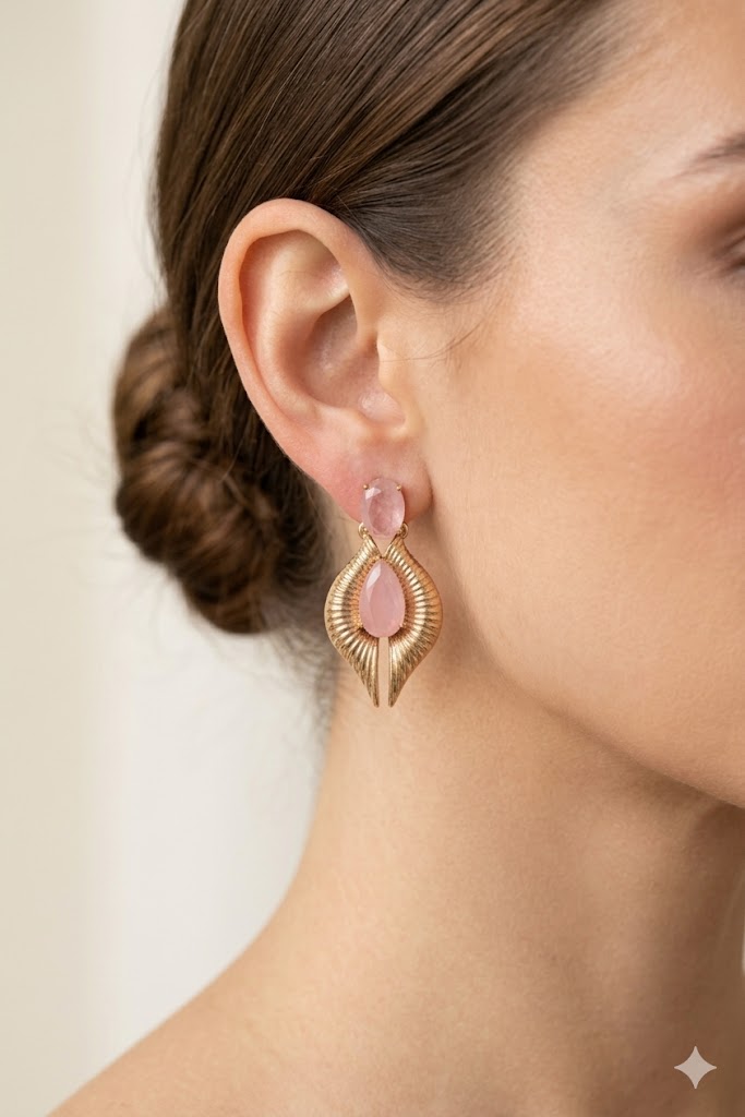 Brinco Aura Imperial Quartzo Rosa Ouro 18k