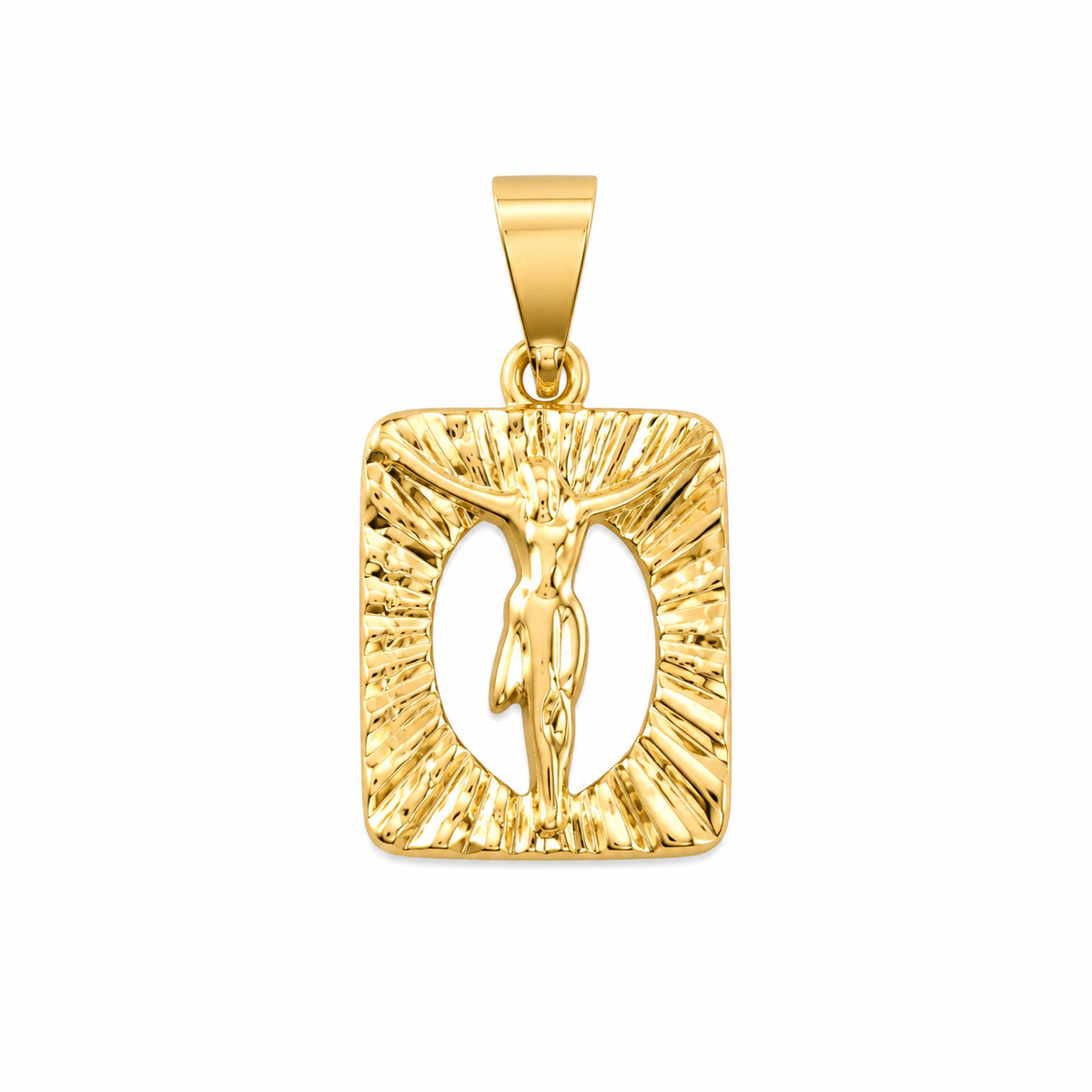 Pingente Religioso Retangular Jesus Crucificado Ouro 18k