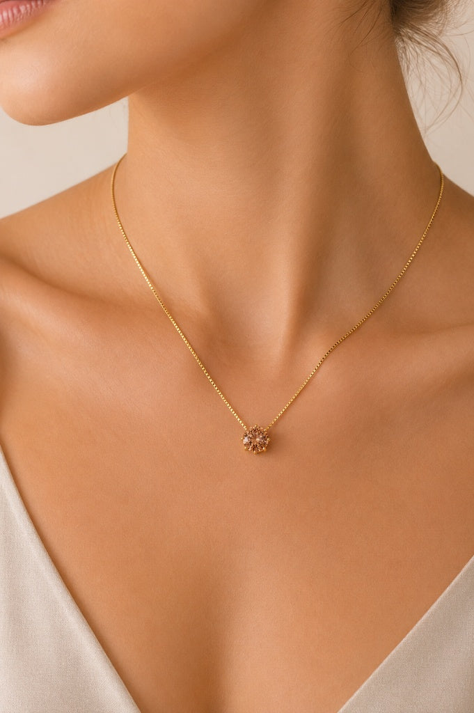 Colar Ponto de Luz Zircônia Citrino Ouro 18k