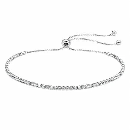 Pulseira Riviera 2mm Cristal Regulável Ródio Branco