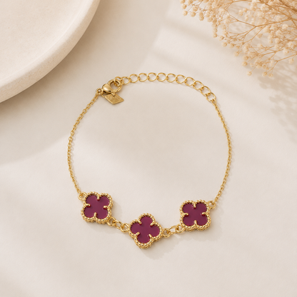 Pulseira Trevo Polímero Cereja Ouro 18k