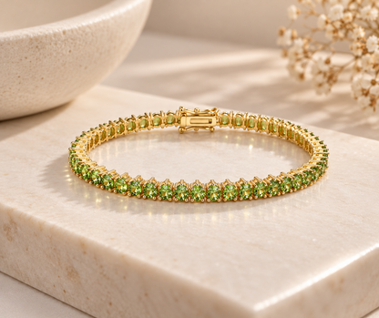 Pulseira Riviera Três Pontas Peridoto Ouro 18k
