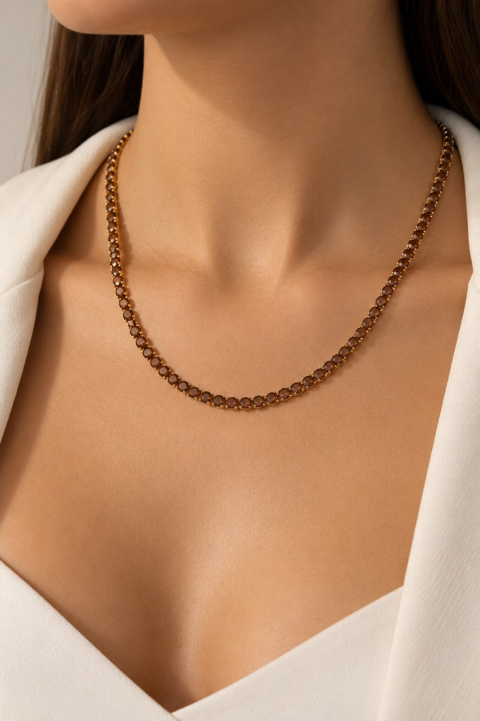 Colar Riviera Três Pontas Chocolate Ouro 18k