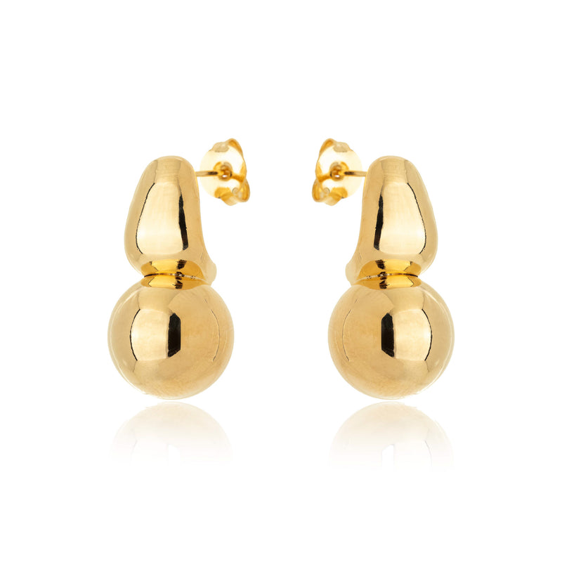 Brinco Duo Esculpido Folheado em Ouro 18K