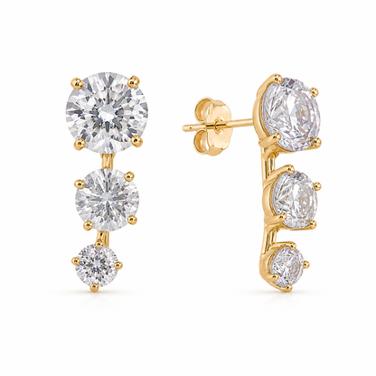 Brinco EarCuff Três Zircônias Cristal Ouro 18k
