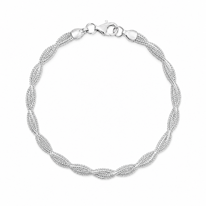 Pulseira Trançada Diamantada Ródio Branco