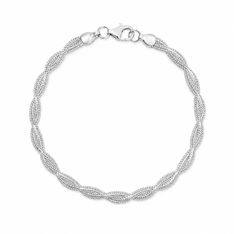 Pulseira Trançada Diamantada Ródio Branco