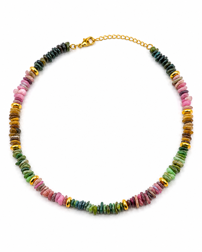 Colar Cascalho Turmalina Natural Ouro 18k