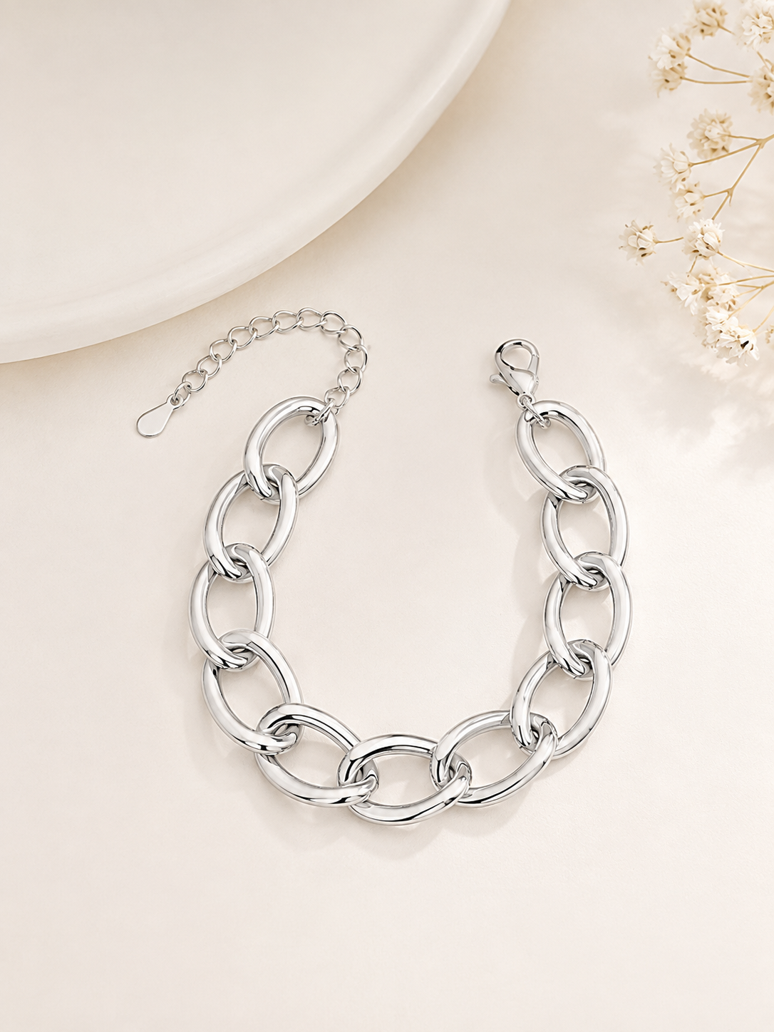 Pulseira Elo Groumet 1x1 Maxi Ródio Branco