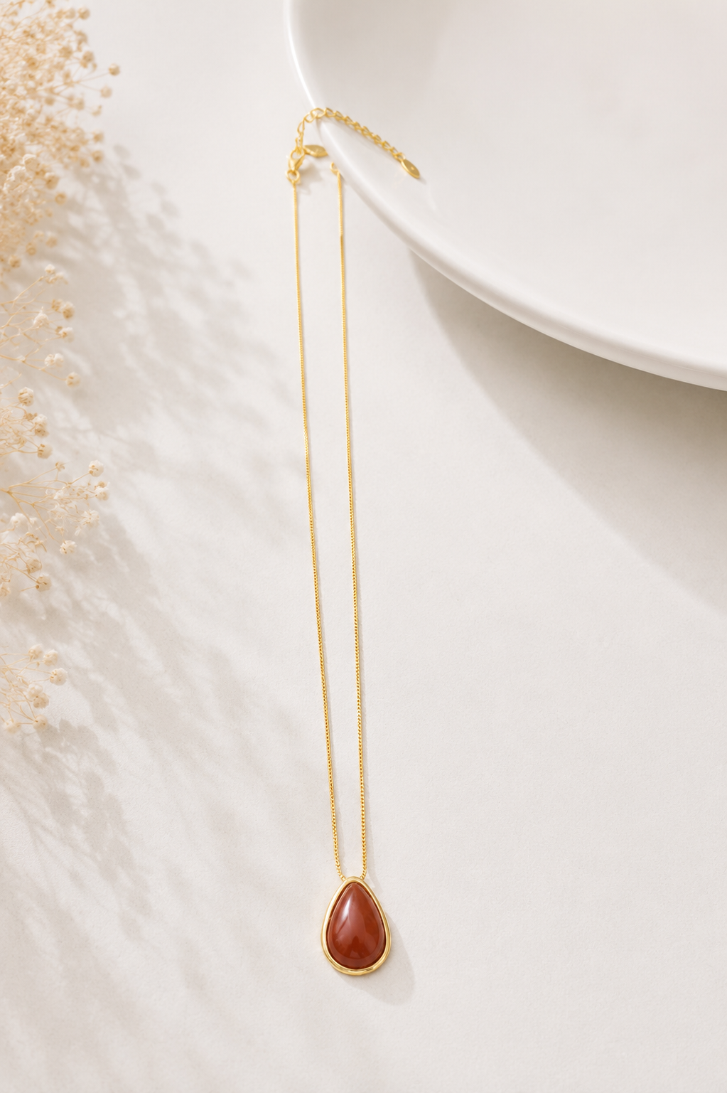 Colar Gota Pedra Natural Ouro 18k