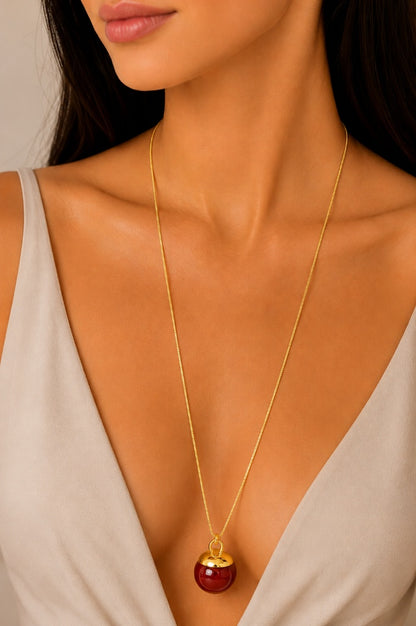 Colar Veneziana Longa com Cereja Ouro 18k