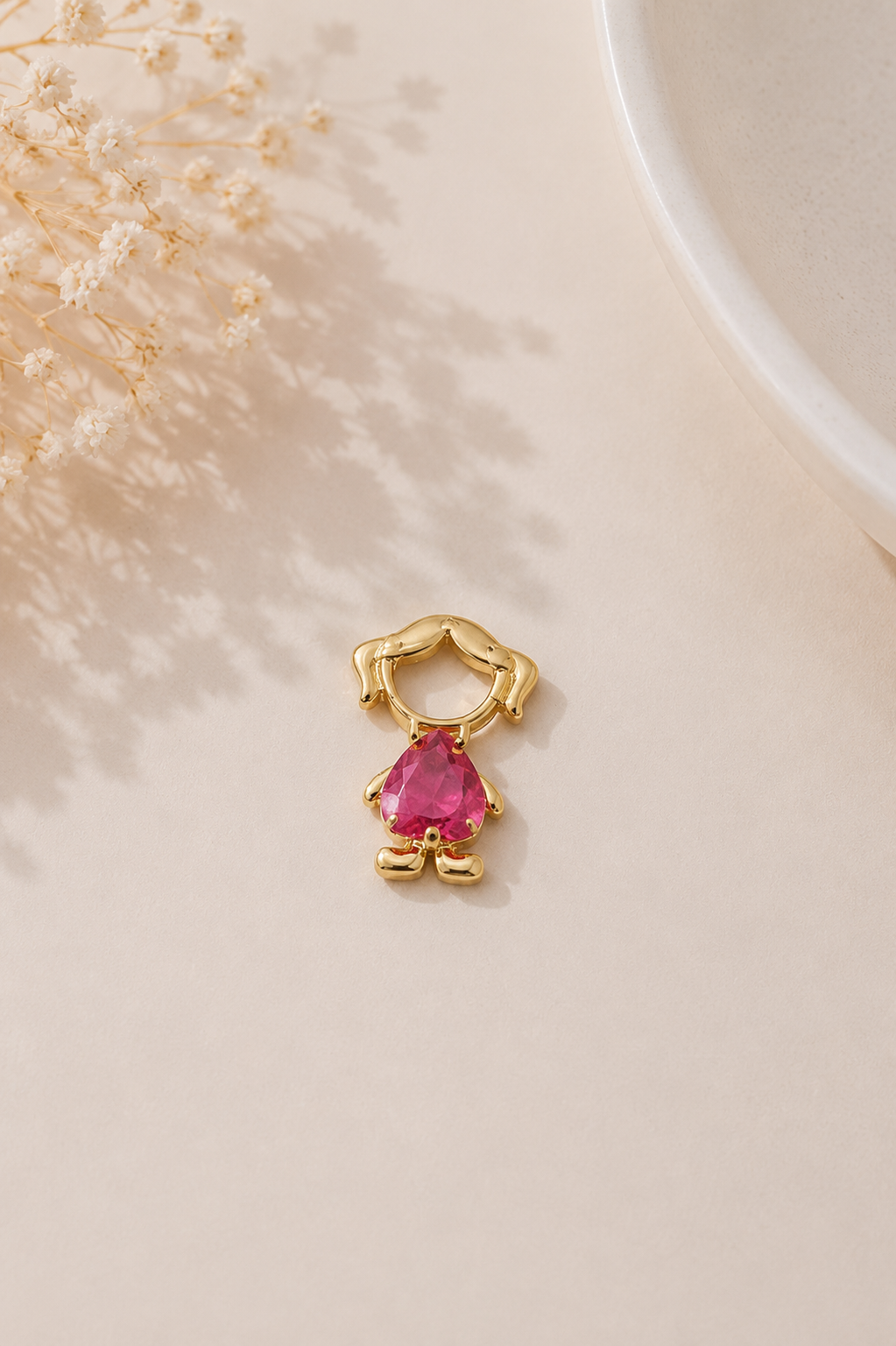 Pingente Filha Barriguinha Pink Ouro 18k