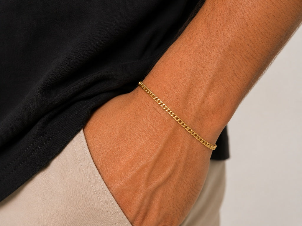 Pulseira Masculina Elo Um por Um Groumet Minimal Ouro 18k