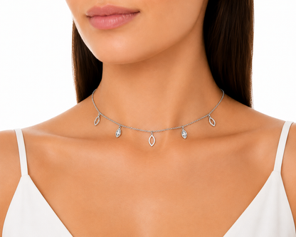 Choker Cartier Losango Vazado com Losango Zircônia Ródio Branco