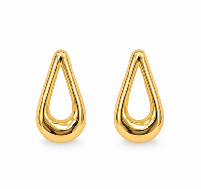 Brinco Gota Vazada Arredondada Ouro 18k
