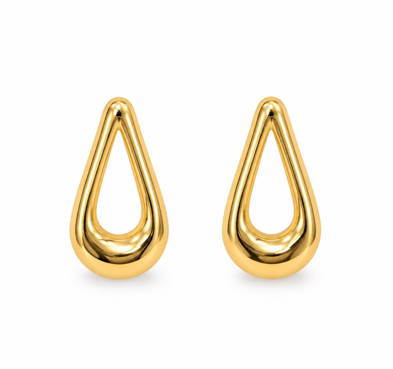 Brinco Gota Vazada Arredondada Ouro 18k