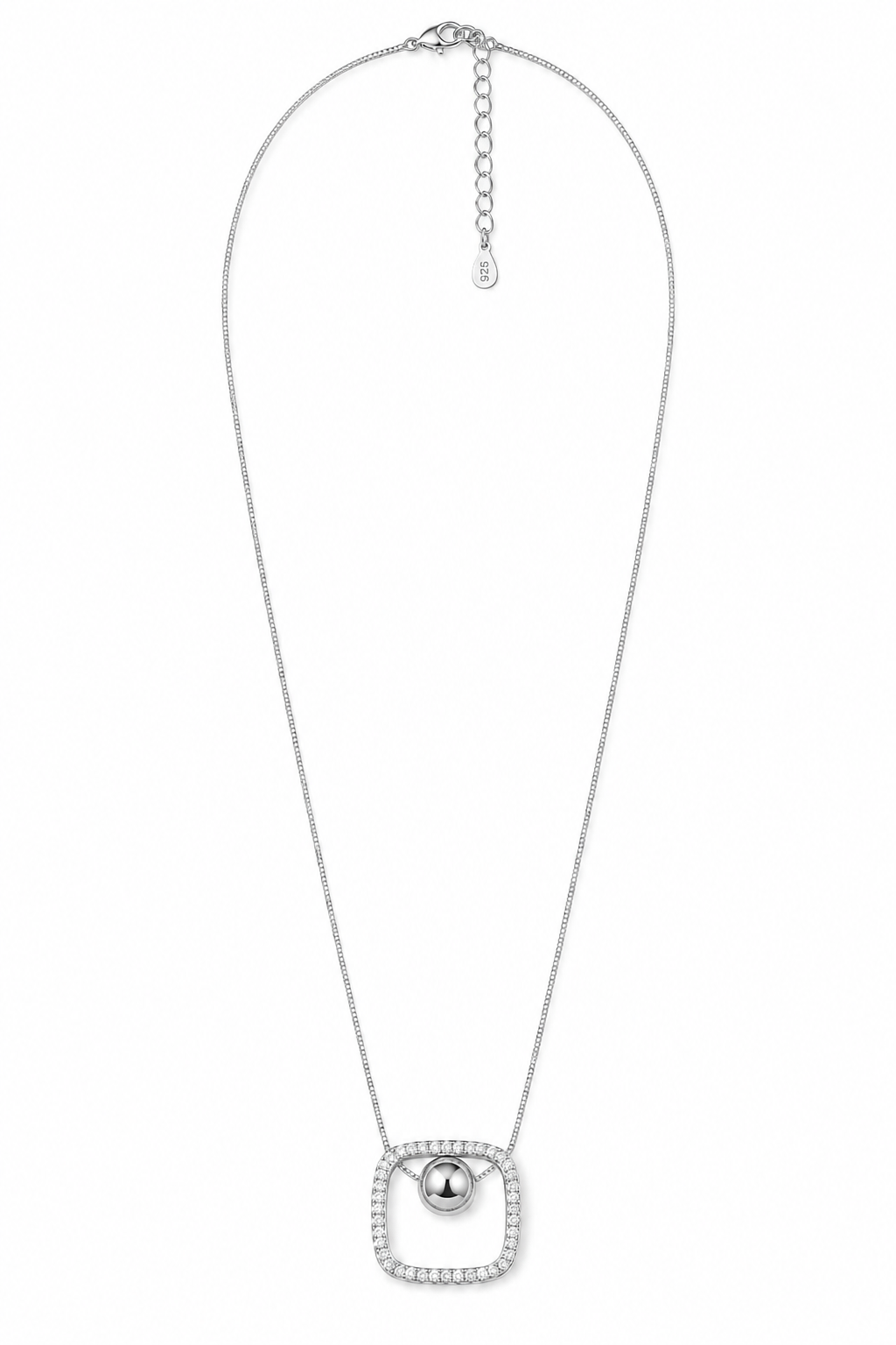 Colar Nuance Quadrado com Zircônia e Esfera Ródio Branco