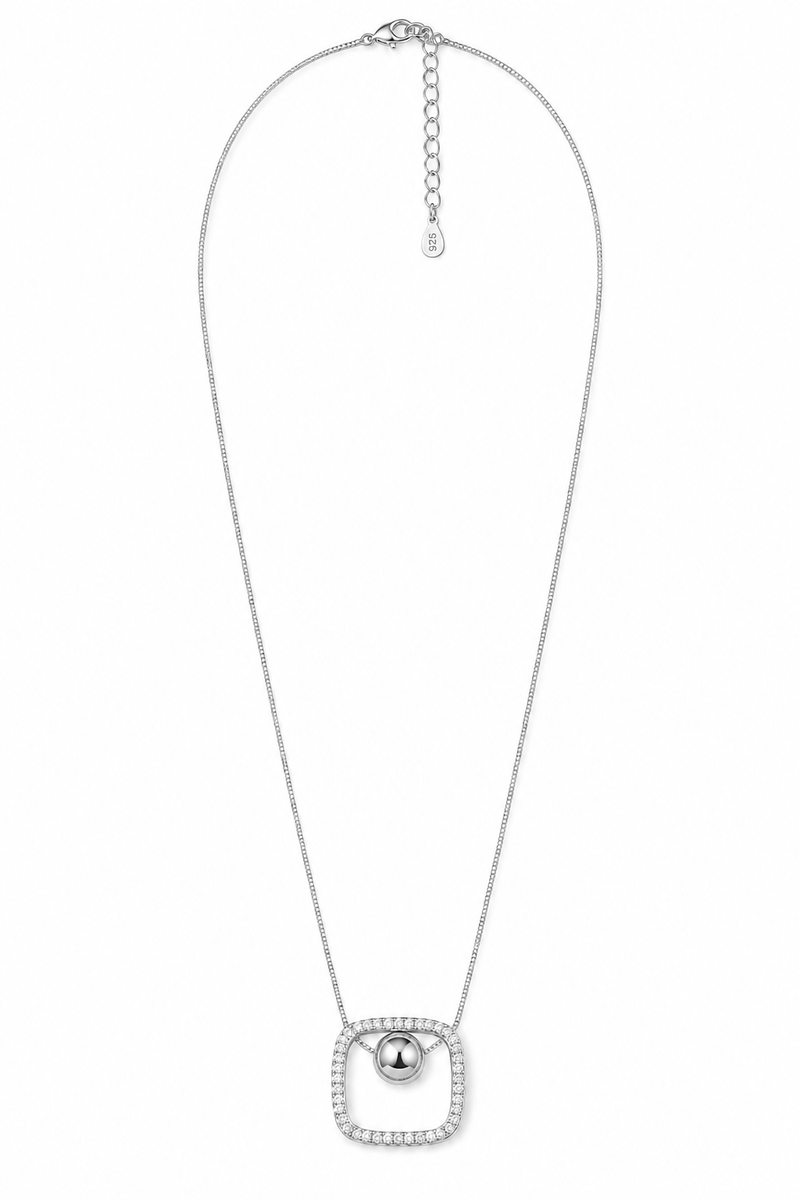 Colar Nuance Quadrado com Zircônia e Esfera Ródio Branco