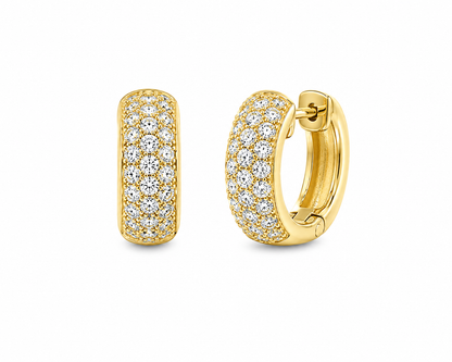 Brinco Argola Cravejada 3 Fileiras Zircônia M Ouro 18k