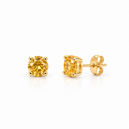 Brinco Ponto de Luz Amarelo Manteiga 10mm Ouro 18k