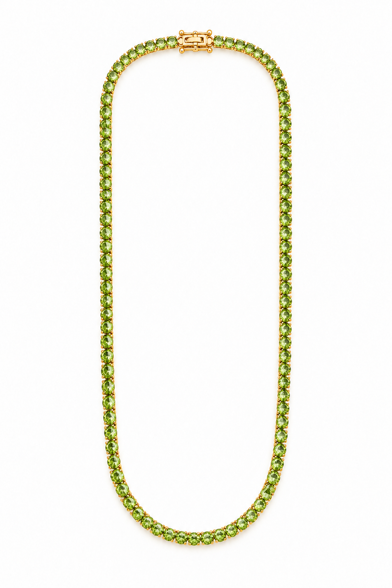 Colar Riviera Três Pontas Peridoto Ouro 18k