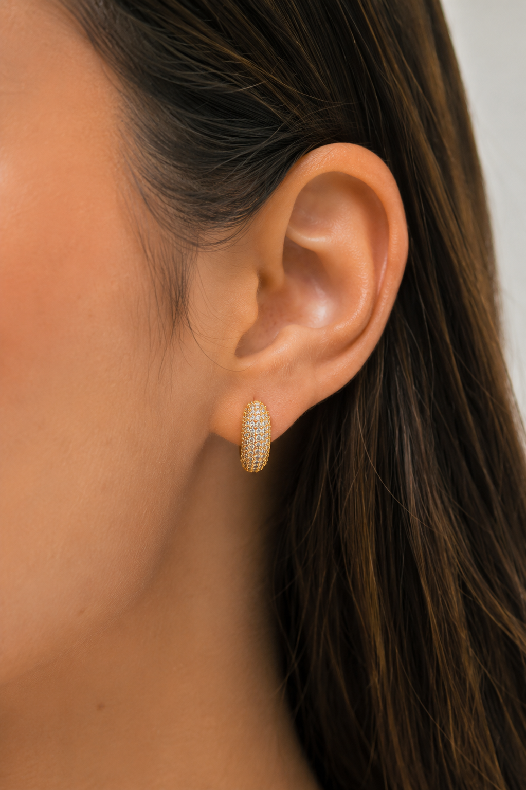 Brinco Argola Cravejada Fancy 5 Fileiras Zircônia G Ouro 18k