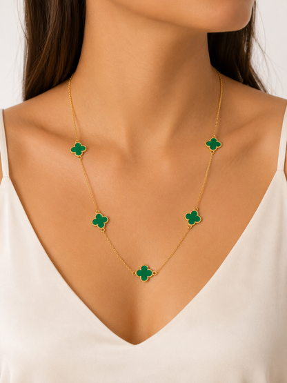 Colar Trevo P Puffer Verde Ouro 18k