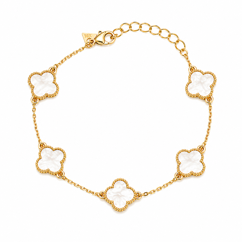 Pulseira Trevo P Perolada Ouro 18k