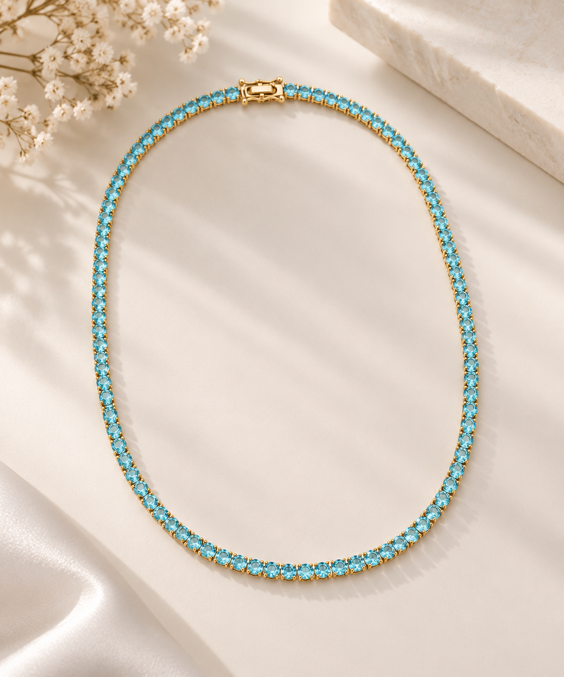 Colar Riviera Três Pontas Aquamarine Ouro 18k