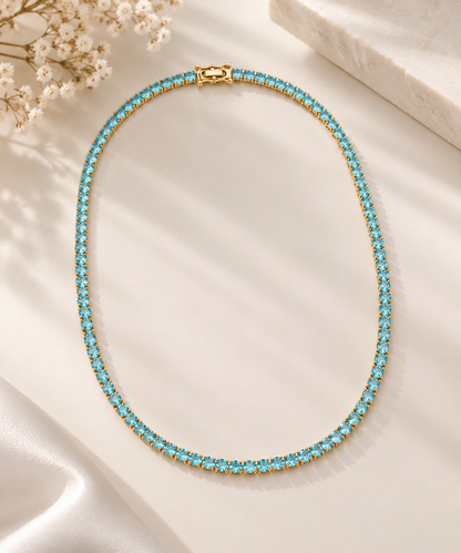 Colar Riviera Três Pontas Aquamarine Ouro 18k