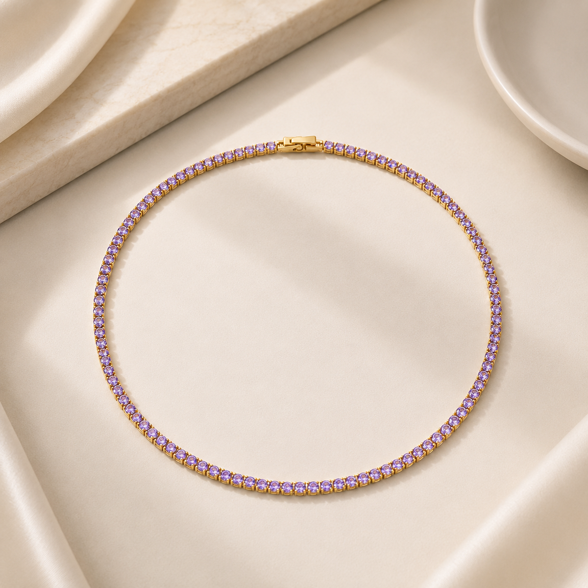 Colar Riviera Quartzo Lilas 2mm Ouro 18k