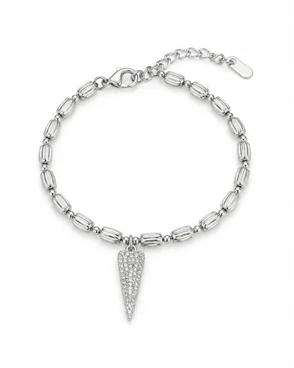 Pulseira "Quadradinha" com Coração Zircônia Ródio Branco