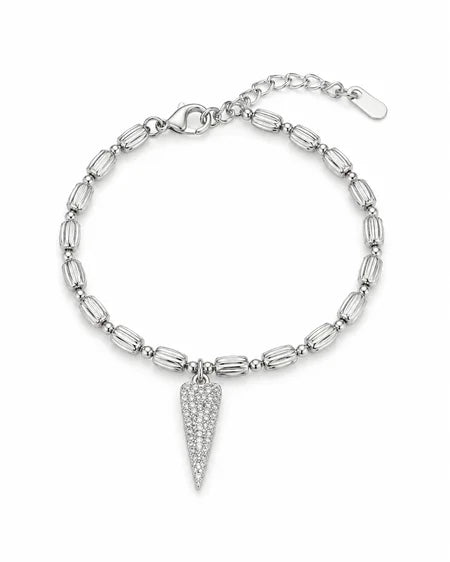 Pulseira "Quadradinha" com Coração Zircônia Ródio Branco