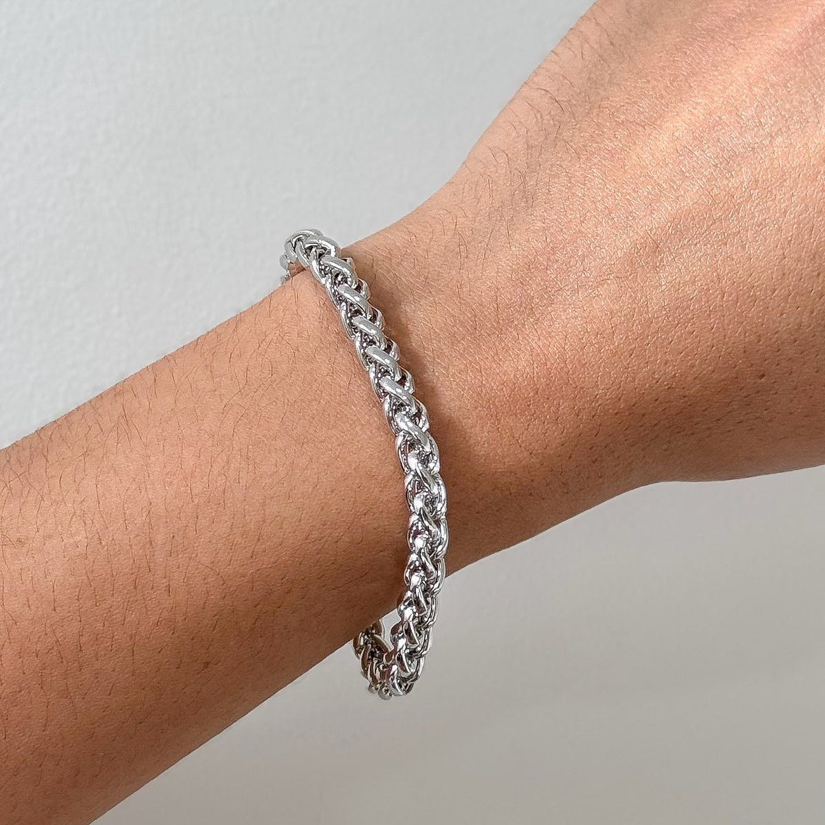 Pulseira Trançada Bold Folheada em Ródio Branco