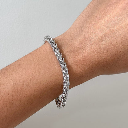 Pulseira Trançada Bold Folheada em Ródio Branco