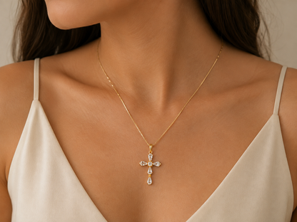Colar Cruz Baguete Ouro 18k