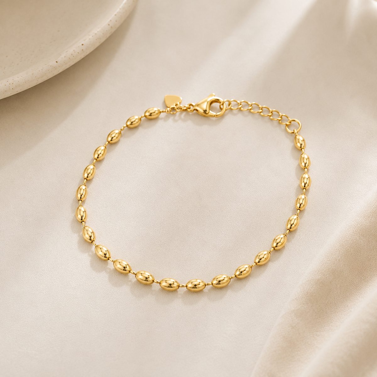 Pulseira Esferas Ovais Alongado Ouro 18k
