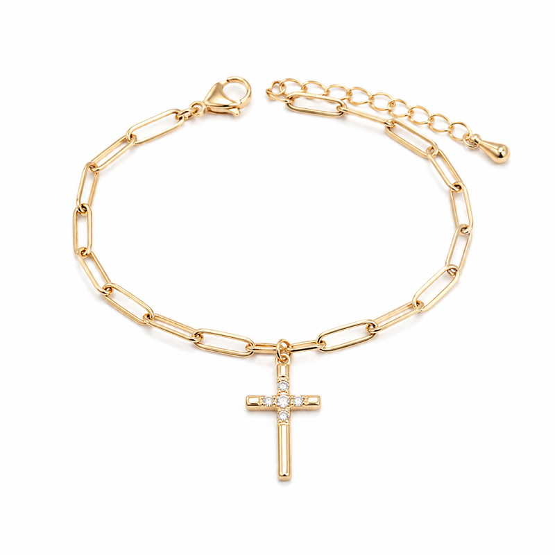 Pulseira Cartier com Cruz Cravejada Ouro 18k