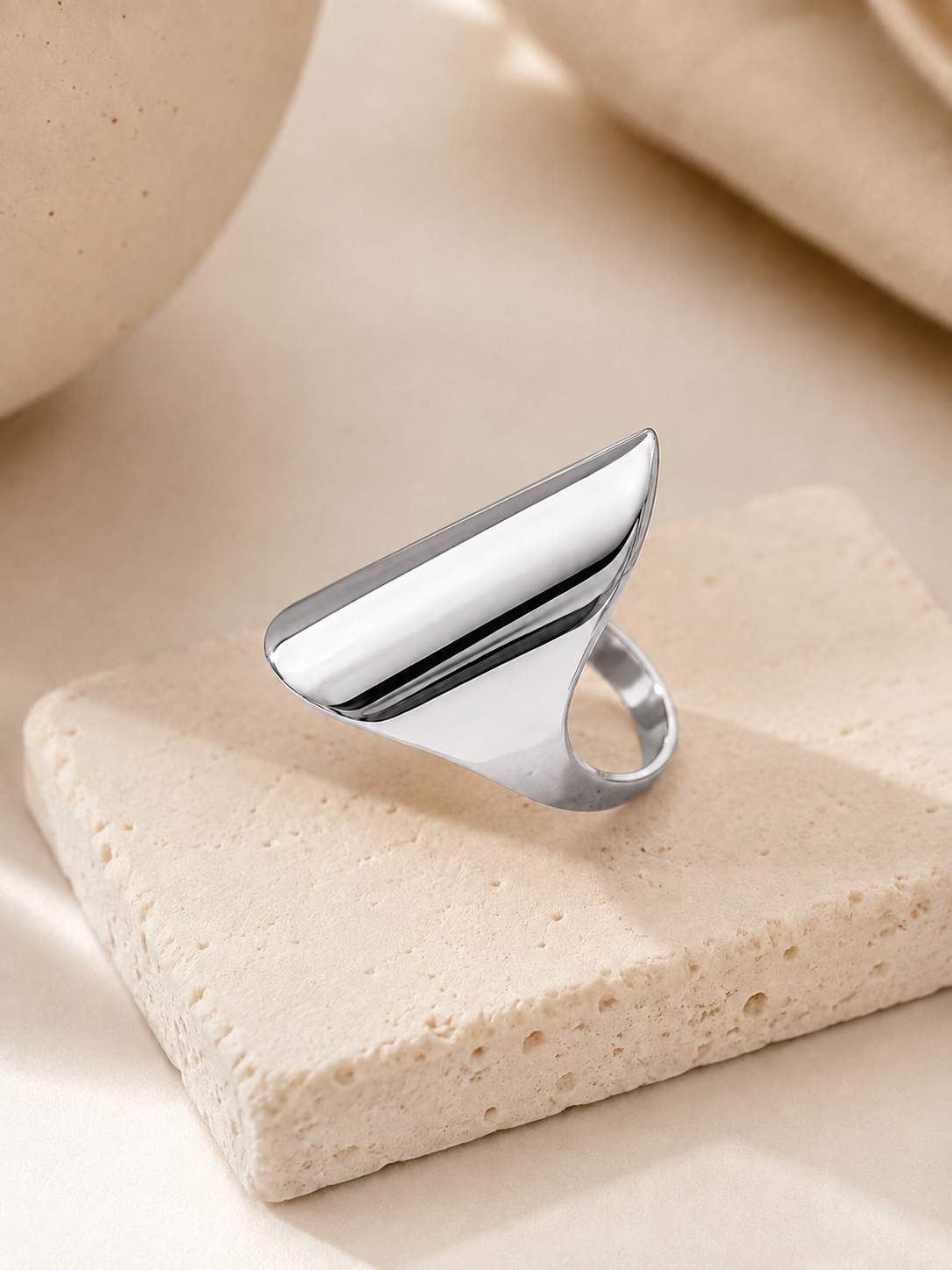 Anel Oval Alongado Liso Ródio Branco