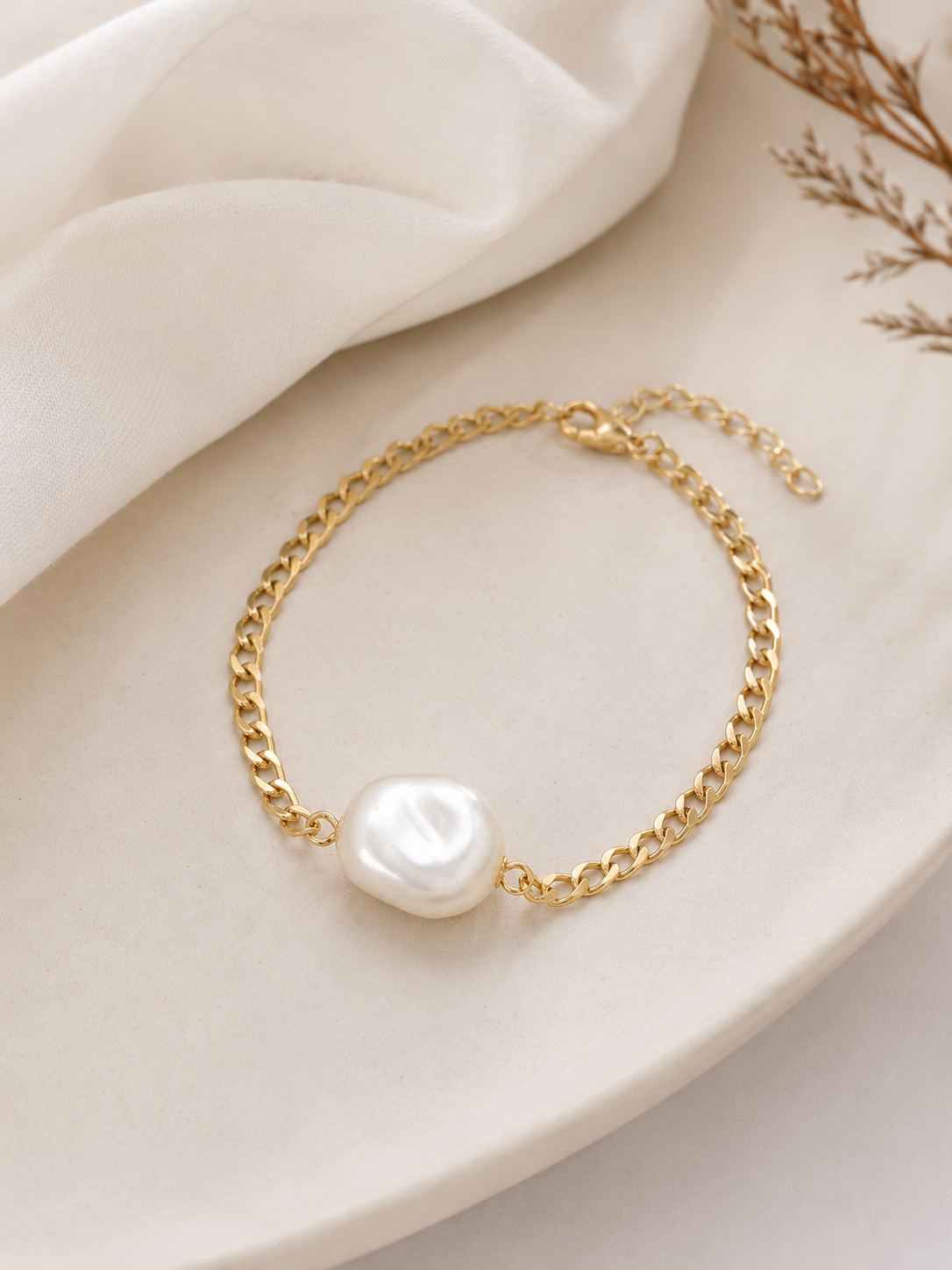 Pulseira Groumet com Pérola Ouro 18k