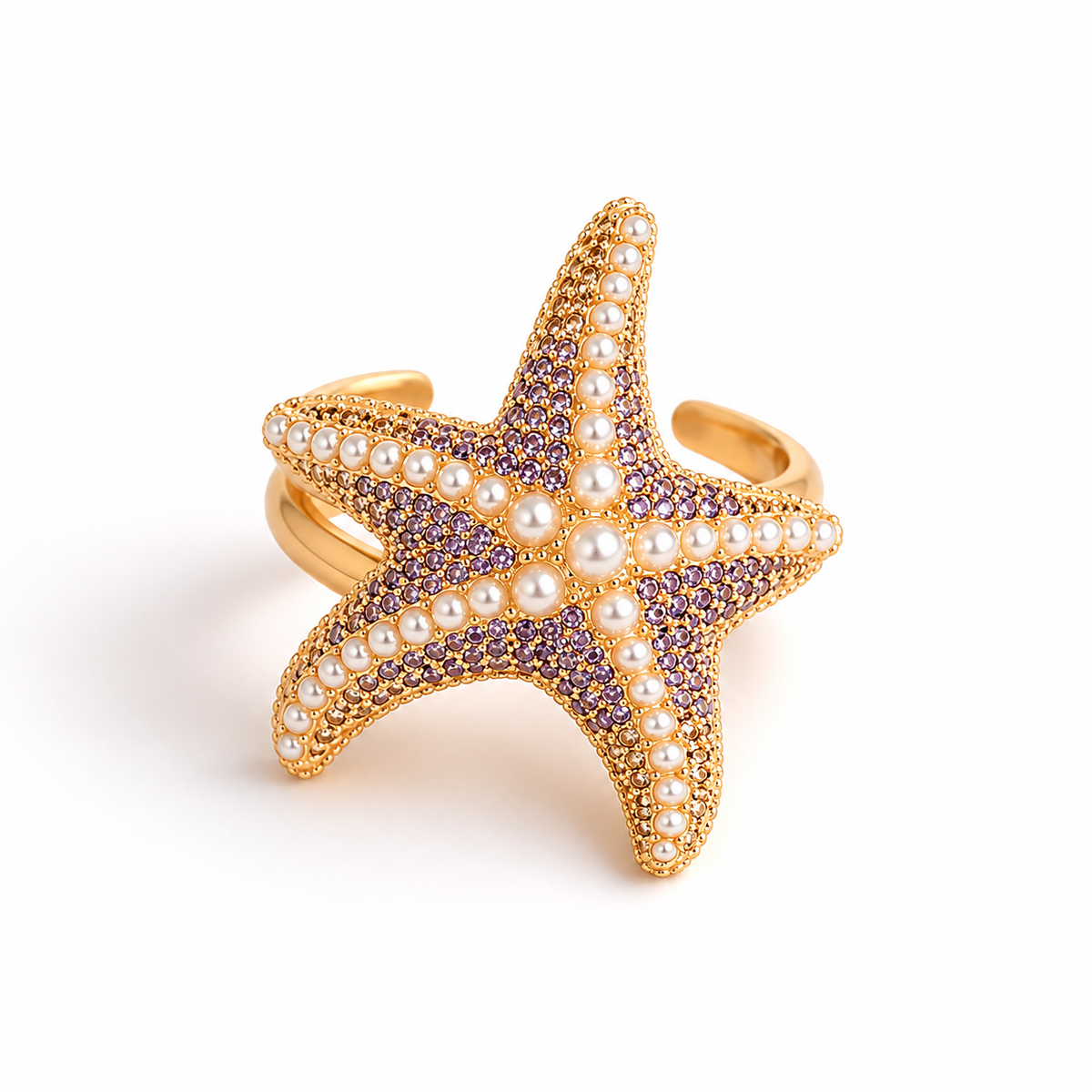 Anel Ocean Queen Regulável Ametista Ouro 18k