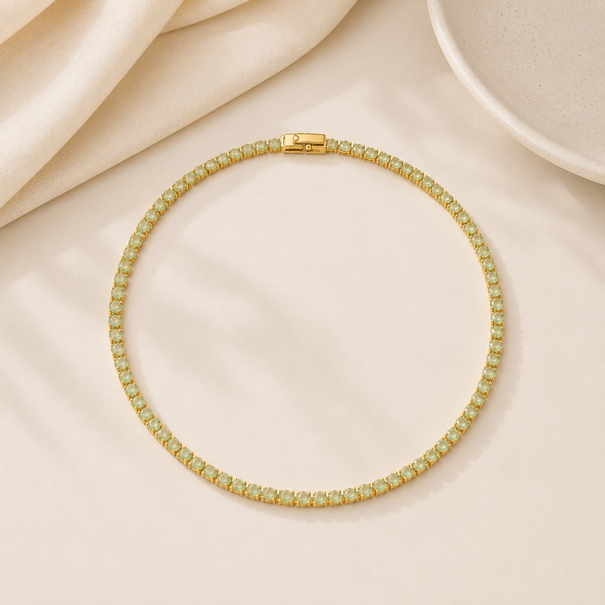 Colar Riviera Quartzo Verde 2mm Ouro 18k
