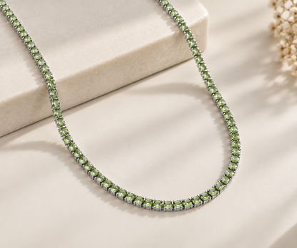 Colar Riviera Três Pontas Peridoto Ródio Branco