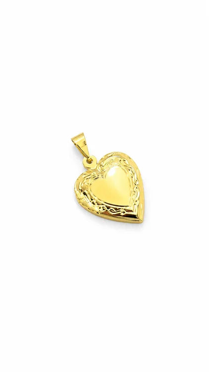 Pingente Relicário Coração com Bordas Trabalhadas Ouro 18k