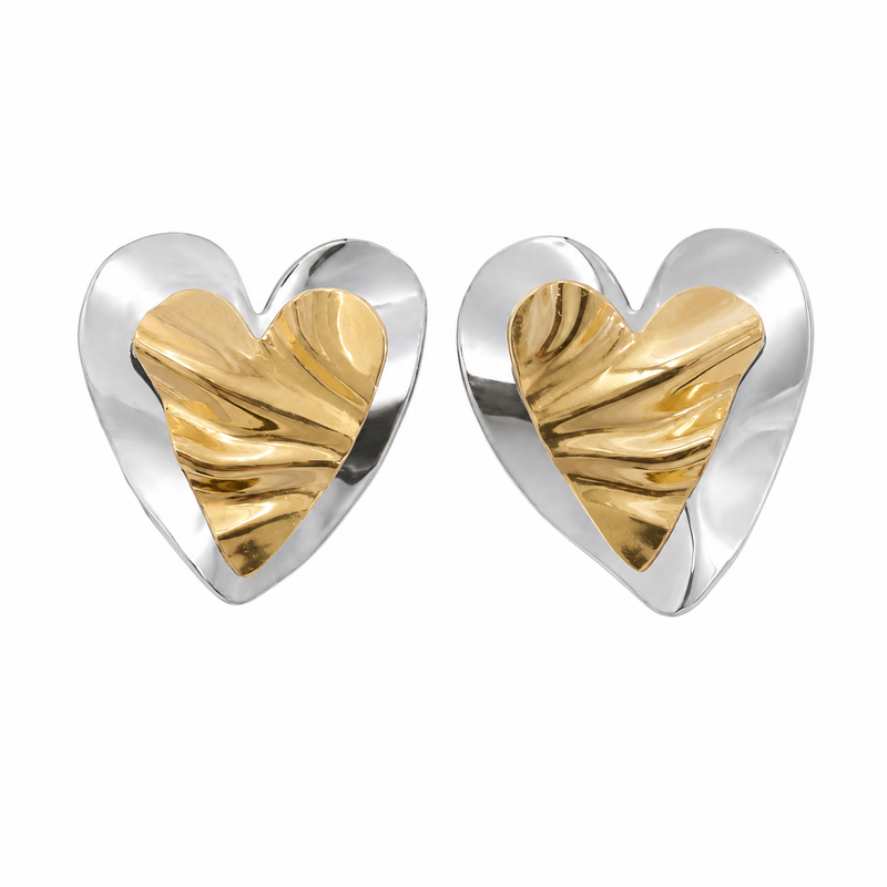 Brinco Coração Duo Ouro 18k com Ródio Branco