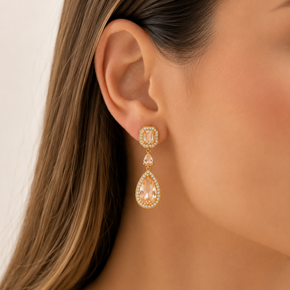 Brinco Gota Champagne Luxo Ouro 18k