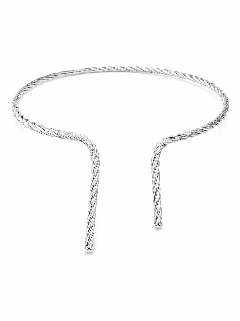 Choker Aro Traços Trabalhado Ródio Branco
