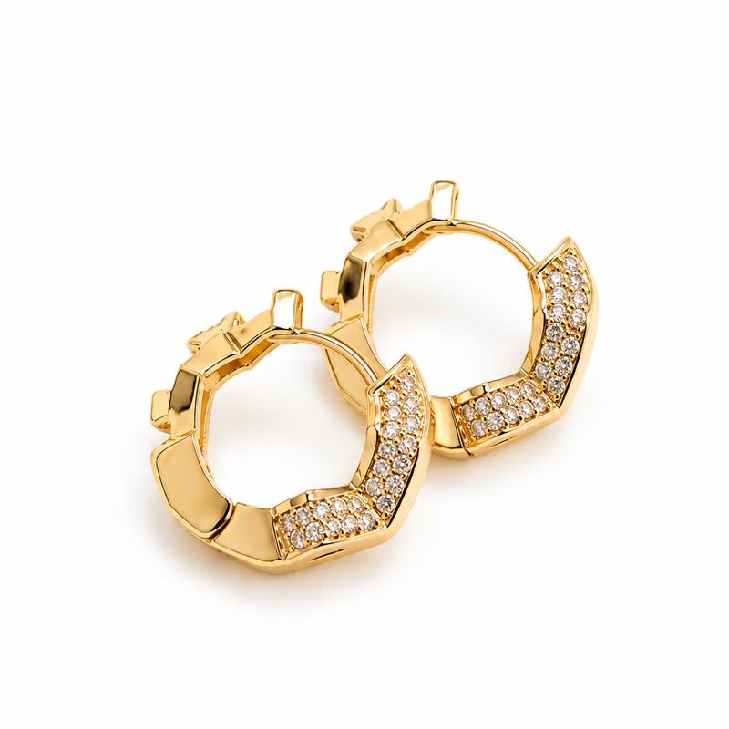 Brinco Celéstia Cravejado Grande Ouro 18k