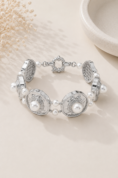 Pulseira Majestade Pérola Ródio Branco